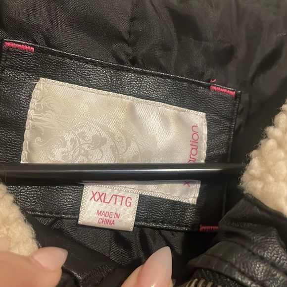 Xhileration | Black Leather Fuzzy Lined Jacket - Picture 3 of 5